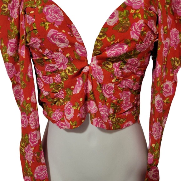 Zara Womens Floral Boho Fairy Cottage Core Draped Crop Top Blouse Size XS - Picture 3 of 6